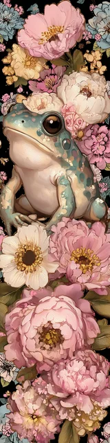 Free printable frog bookmark featuring adorable frog on flowers